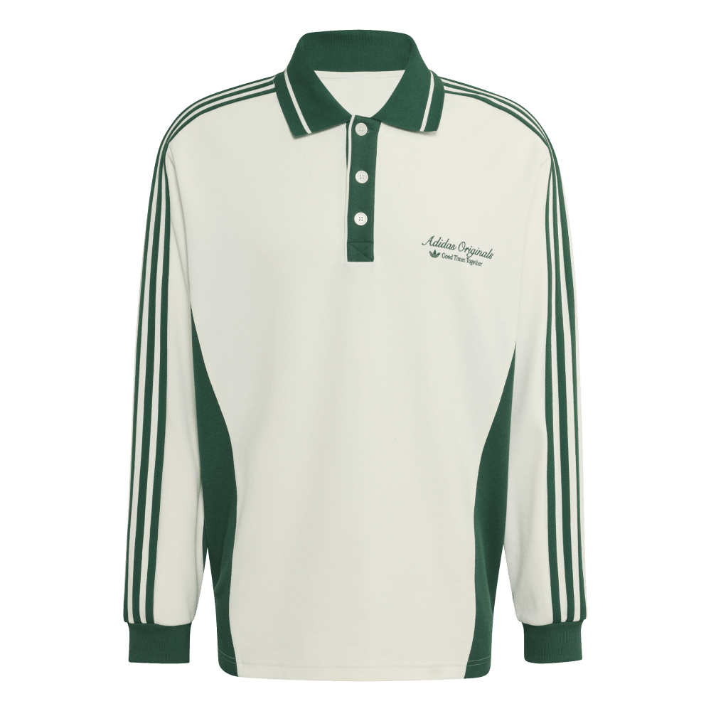 adidas Long Sleeved Polo Shirt Off White Dark Green