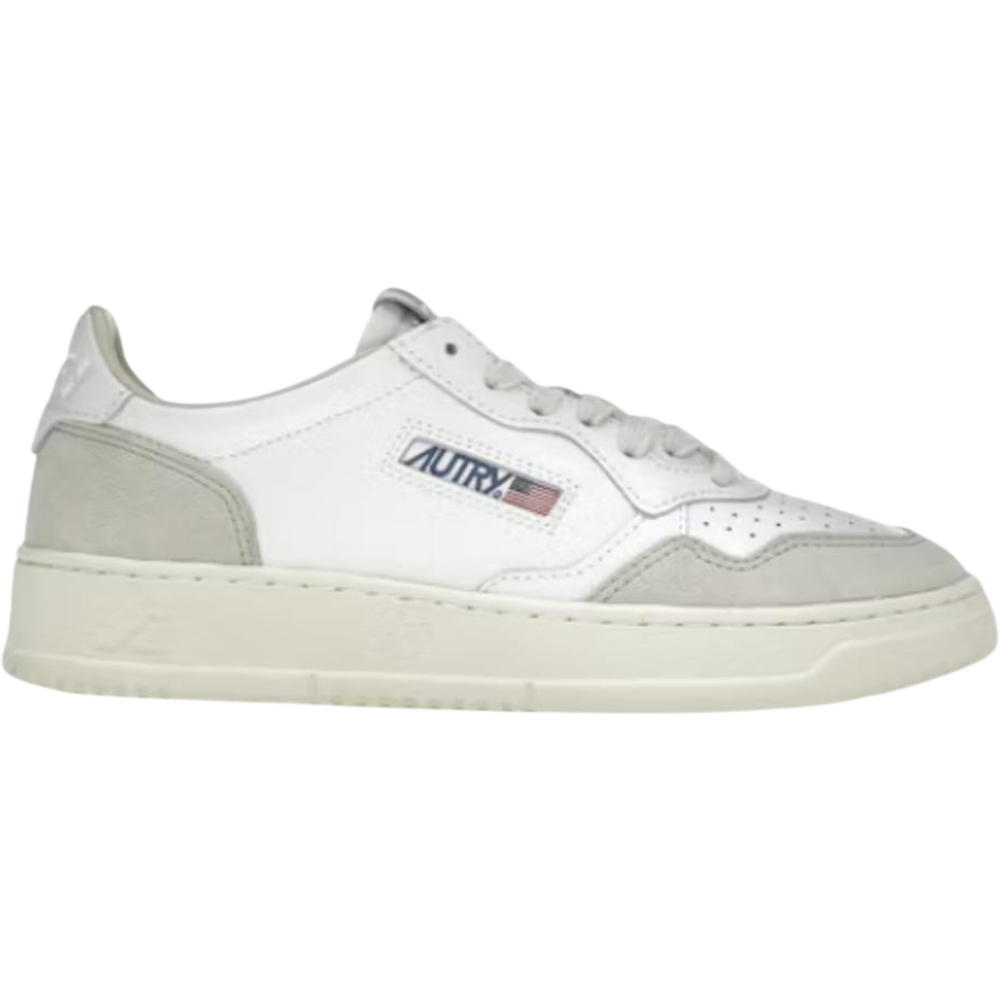 Autry Medalist Leather Low White Beige Suede (Women's)
