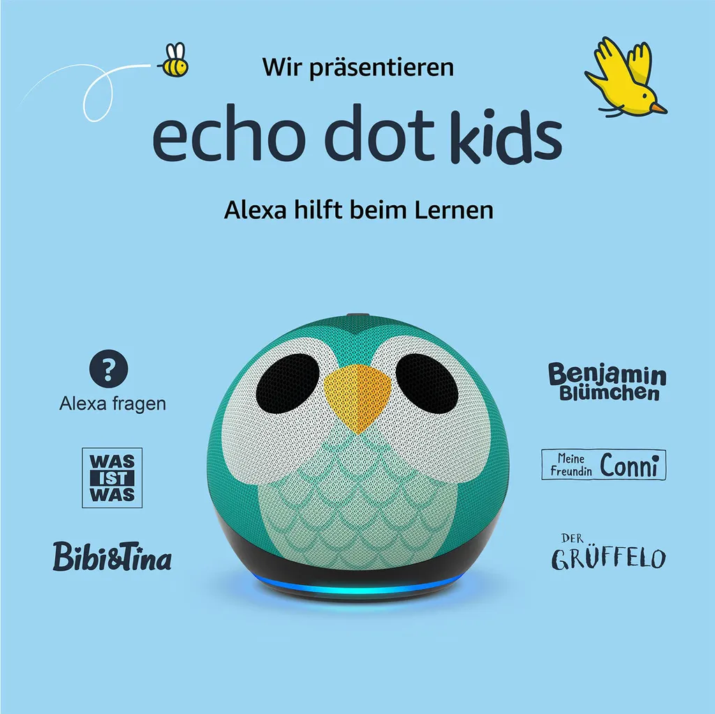Amazon Echo Dot Kids Edition 5. Gen Smart Lautsprecher - Eulen-Design