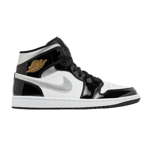 Jordan 1 Mid SE Patent Black White Metallic Silver Metallic Gold