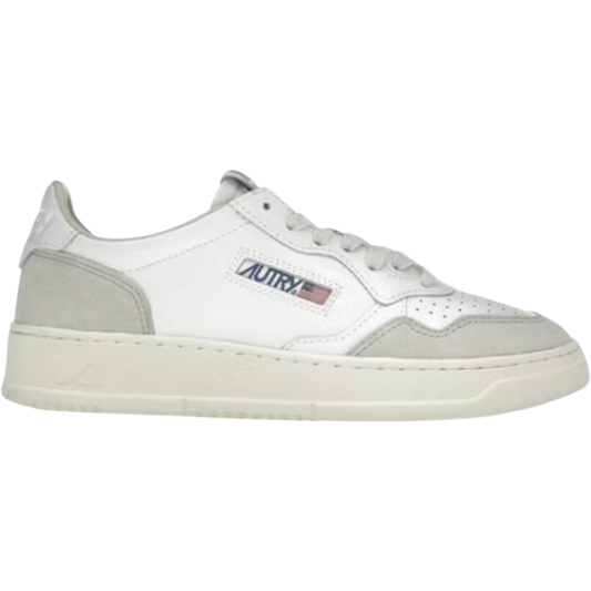 Autry Medalist Leather Low White Beige Suede (Women's)